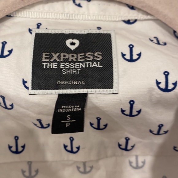 Express The Essential Shirt button down long sleeve white blue anchors S P - Picture 3 of 7